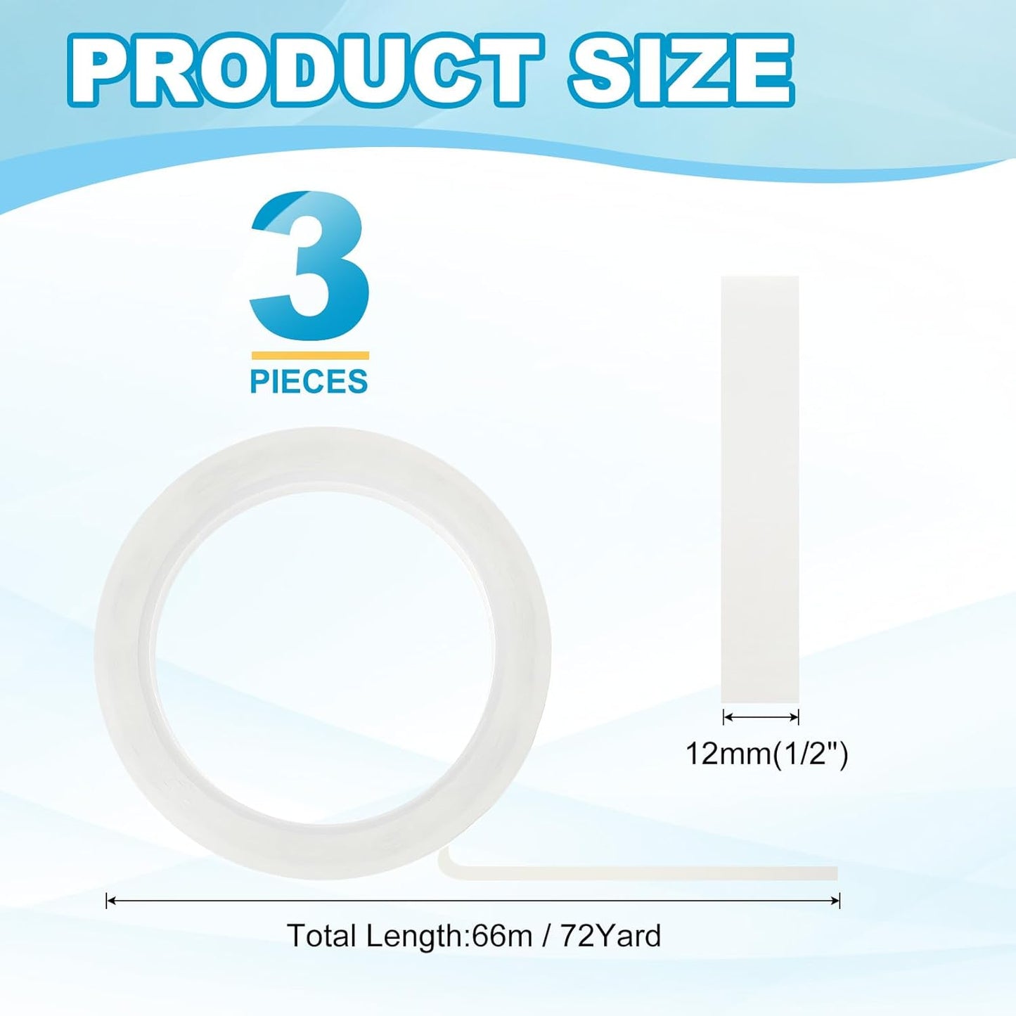 MECCANIXITY Whiteboard Tape 1/2" x 72 Yard Pinstripe Graphic Chart Line Grid Marking Tapes for Classroom Office Dry Erase Board Art, Clear, Pack of 3