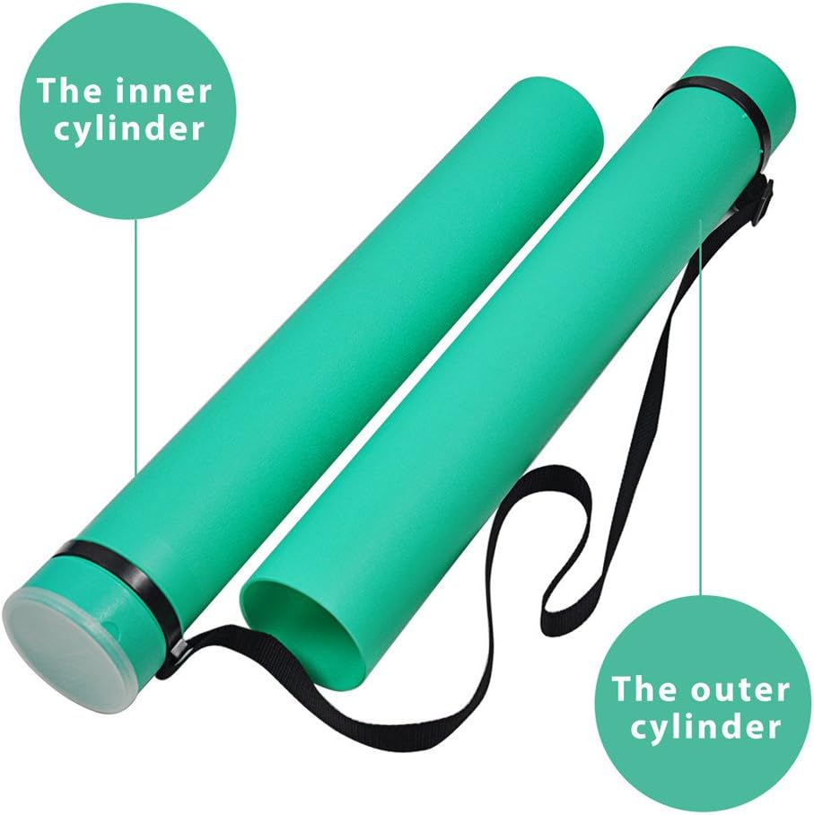 DEWEL Document Tube,Plastic Expanding Poster/Art/Document Storage Tube 24.5 to 40 inches Adjustable with Carrying Strap Waterproof and Light-Resistance Telescoping Carrying Case (Green-Large Size)