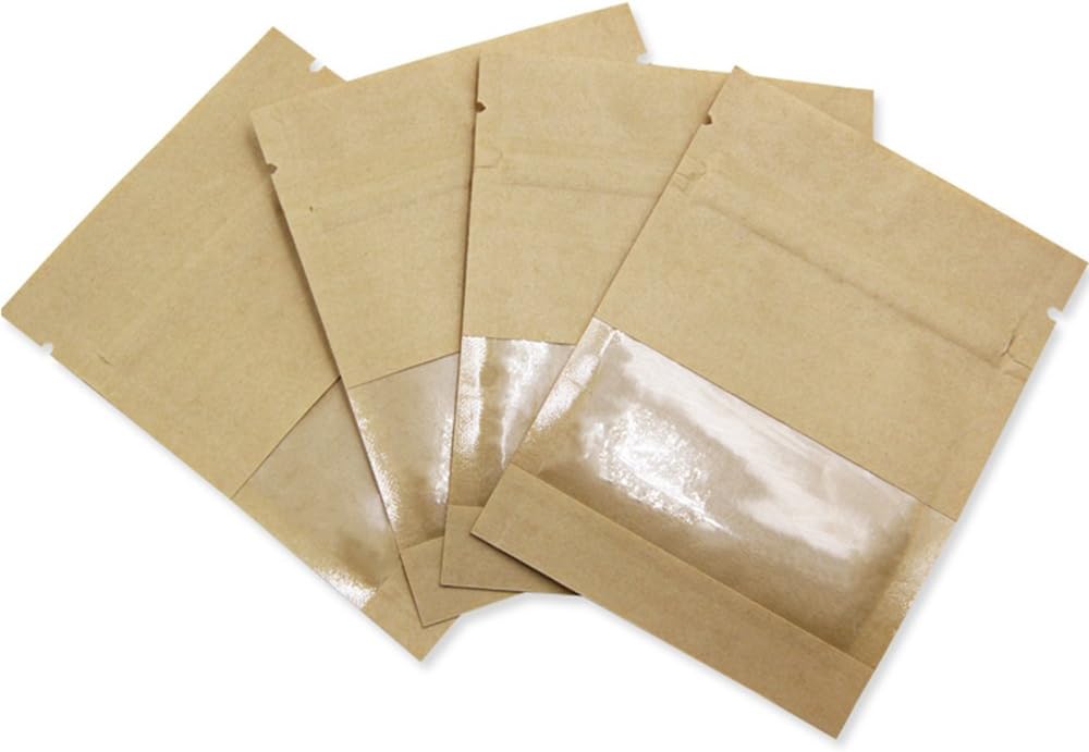 FERENLI 1000 Pack 2.8x3.5 inch Small Resealable Seed Coin Envelopes Bags with Clear Window Brown Kraft Paper Heat Seal Packets for Flower Vegetable Seeds Storage Party Favor Pet Food Sample Bag