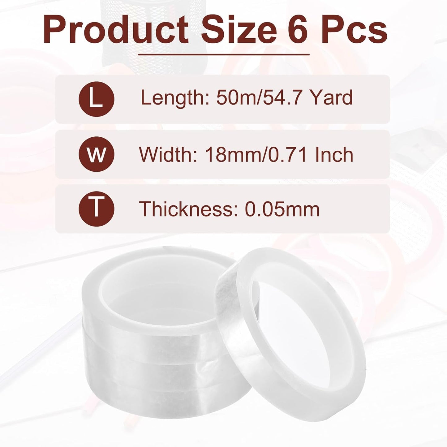 MECCANIXITY 6 Rolls Whiteboard Tape Graphic Chart Tape 18mm 54.7 Yard Art Tape Thin Self-Adhesive Pinstripe Tape Masking Tape for Gift Wrapping Craft Supplies, Clear