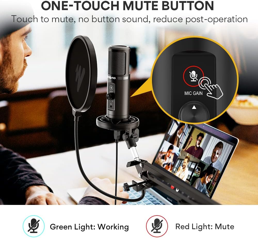 MAONO USB Microphone for PC, Professional Computer Condenser Mic with Mute, Mic Gain, Zero Latency Monitoring, Boom Arm for Studio, Podcast, Gaming, Streaming, Recording, Twitch, YouTube PM422