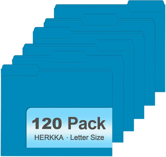 File Folder, HERKKA 120 Pack 1/3 Cut Tab File Folders, File Folders Great for Organizing and Filing, Letter Size, Blue