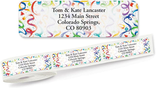 Colorful Images Birthday Surprise Rolled Personalized Return Address Mailing Labels with Dispenser, Customize with Name & Shipping Address, 125 ¾” x 2½” Self Adhesive, Easy Peel Label Roll