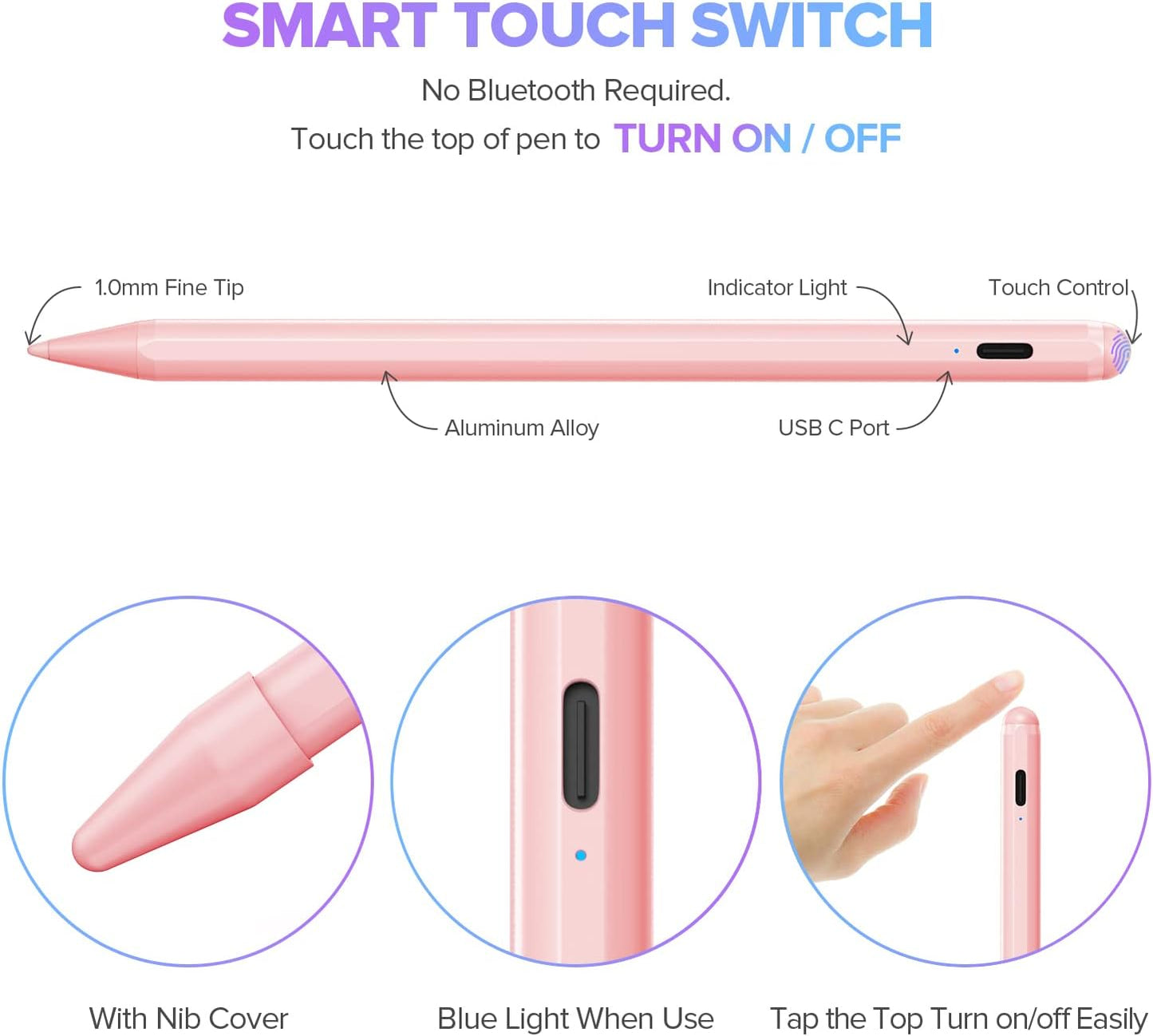 Stylus Pen for iPad 6th-11th Generation-2X Fast Charge Active Pencil Compatible with 2018-2025 Apple iPad Pro 11"/12.9"/M4, iPad Air 3/4/5/M2/M3,iPad mini 5/6 Gen-Pink