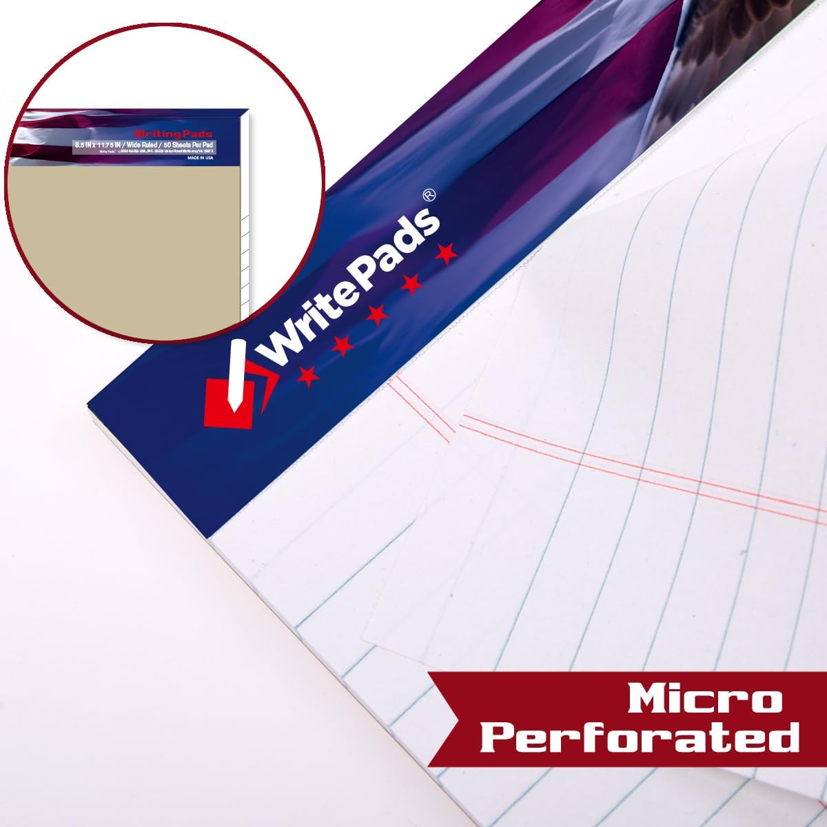 KAISA Legal Pads Letter Size Wide Ruled Writing Pads, 8.5x11 Legal Pad Note Pads 50 Sheets Per Pad,Ruled Paper Notepads, 20 lb Heavy Paper, Rigid Back, Veteran 2 Pads，BK-3098，Made In The USA