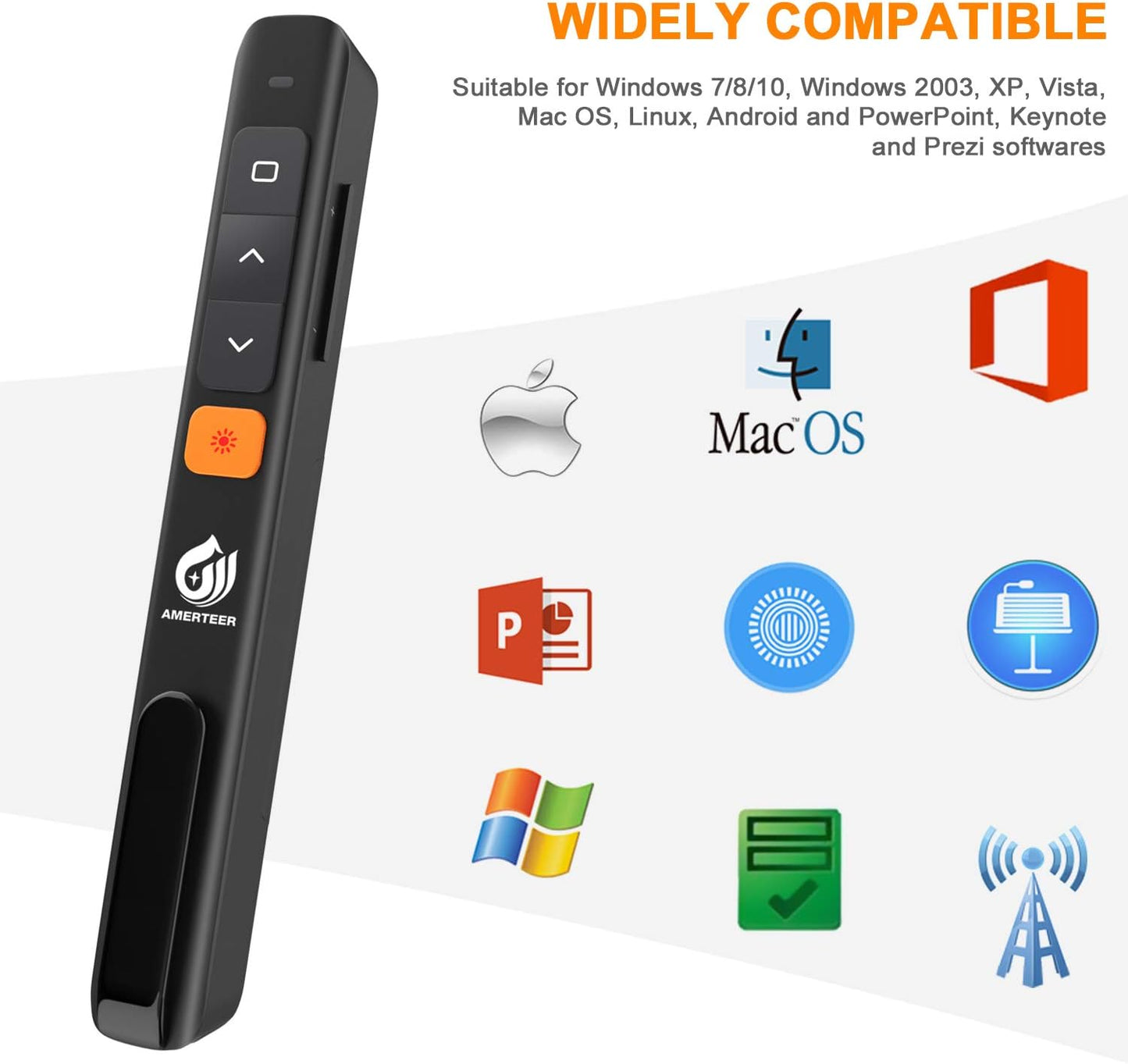 AMERTEER Wireless Presentation clicker for PowerPoint presentations with Hyperlink & Volume Control, RF 2.4GHz USB and Type-C for MacBook/Air/Pro