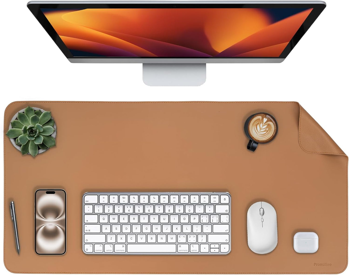 Oversized Non-Slip Desk Pad Protector – Grips Desk Firmly, Anti-Slip Like You've Never Seen! Vegan Leather Waterproof Laptop Mat for Keyboard & Mouse – Large Office Pad– Caramel Brown