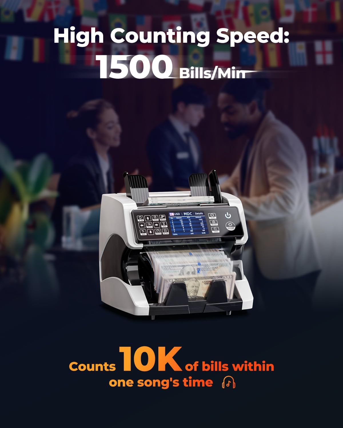 MUNBYN IMC01 Bank Grade Money Counter Machine Mixed Denomination, 2CIS/UV/IR/MG/MT Counterfeit Detection, Serial Number, MUL Currency Cash Counter, Printer Compatible, 2Y Warranty (White)