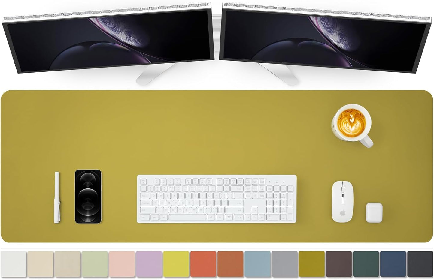 Large Desk Mat - 47.2"x 17" Non-Slip PU Desk Pad for Office and Home - Ideal for Large Mouse Pad and Desk Mats on Top of Desks(Olive Green)