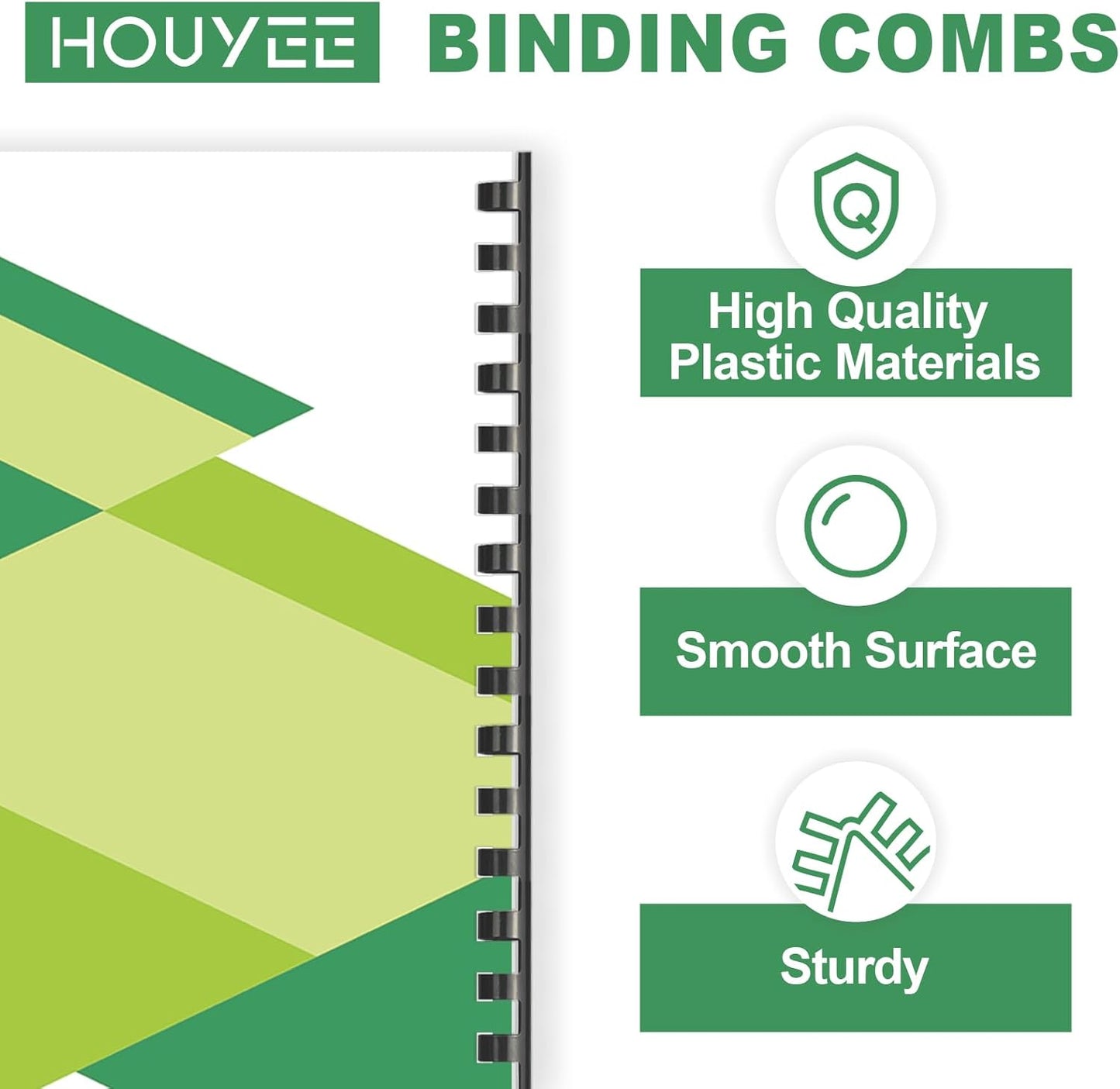 HOUYEE 1/2 Inch Plastic Binding Comb 19 Ring, 90 Sheet Capacity, Letter Size Black Comb Binding Spines (50 Pack)