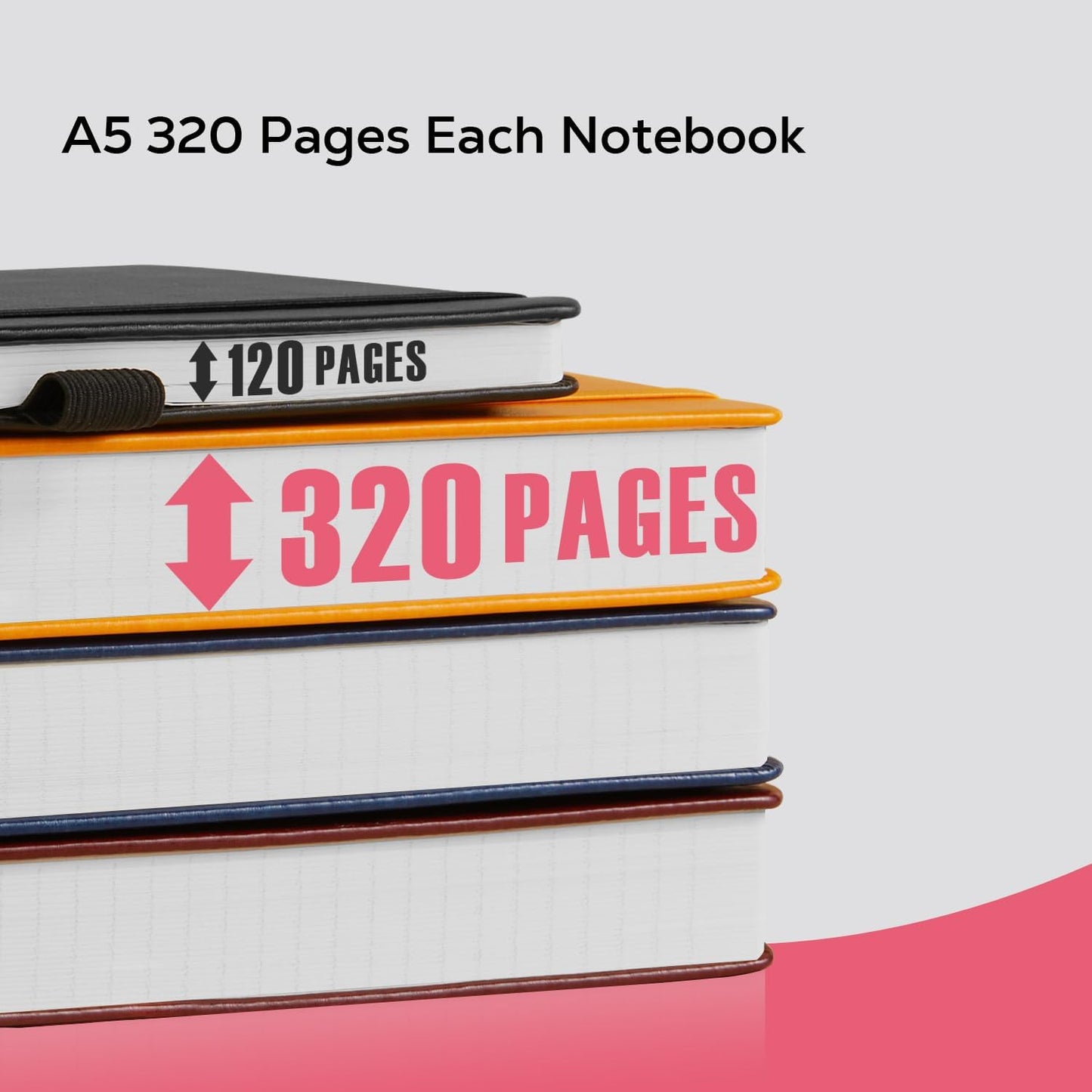 Lined Journal Notebook for Women/Men Writing Work, 320 Pages Hardcover Pink Leather Daily Diary Journals Note book College Ruled for Note Taking, A5 (5.7'' X 8.4'')