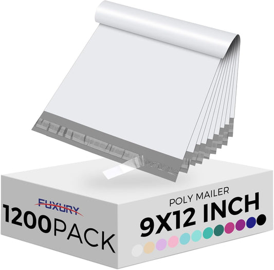 Fuxury Poly Mailers 9x12 Inch 1200 Pcs, Bulk Shipping Bags for Clothing, Strong Adhesive Shipping Envelopes for Small Business Suppliers,Waterproof Mailers Poly Bags Mailing Envelopes White