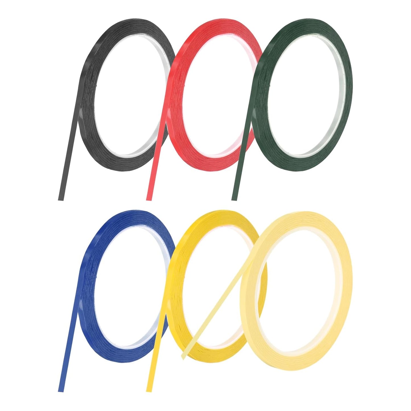 MECCANIXITY 6 Rolls Whiteboard Tape Graphic Chart Tape 5mm 54.7 Yard Art Tape Thin Pinstripe Tape Masking Tape for Gift Wrapping Craft Supplies, Red, Green, Blue, Yellow, Black, Light Yellow