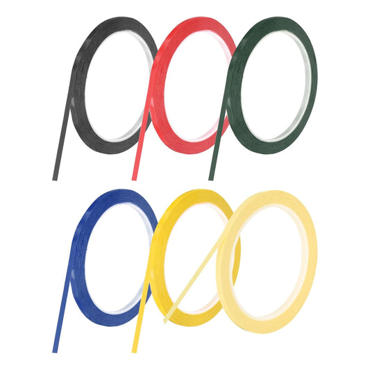 MECCANIXITY 6 Rolls Whiteboard Tape Graphic Chart Tape 5mm 54.7 Yard Art Tape Thin Pinstripe Tape Masking Tape for Gift Wrapping Craft Supplies, Red, Green, Blue, Yellow, Black, Light Yellow