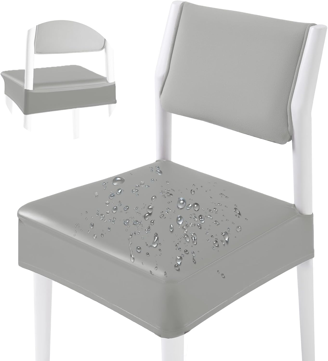 CWK Waterproof PU Leather Dining Chair Covers Set of 2-Stretchable Chair Seat Slipcovers, Removable & Washable Protector for Dining Room,Home,Office,Wedding,Rear Covers (PU-Silver)