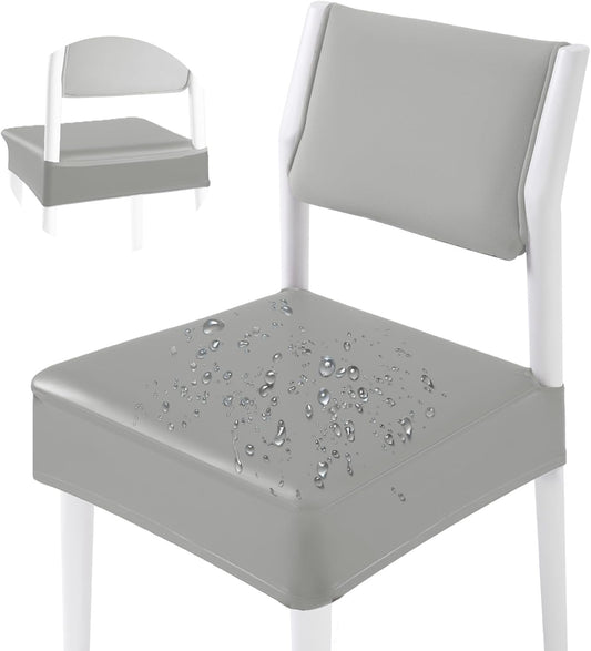 CWK Waterproof PU Leather Dining Chair Covers Set of 1-Stretchable Chair Seat Slipcovers, Removable & Washable Protector for Dining Room,Home,Office,Wedding,Rear Covers (PU-Silver)