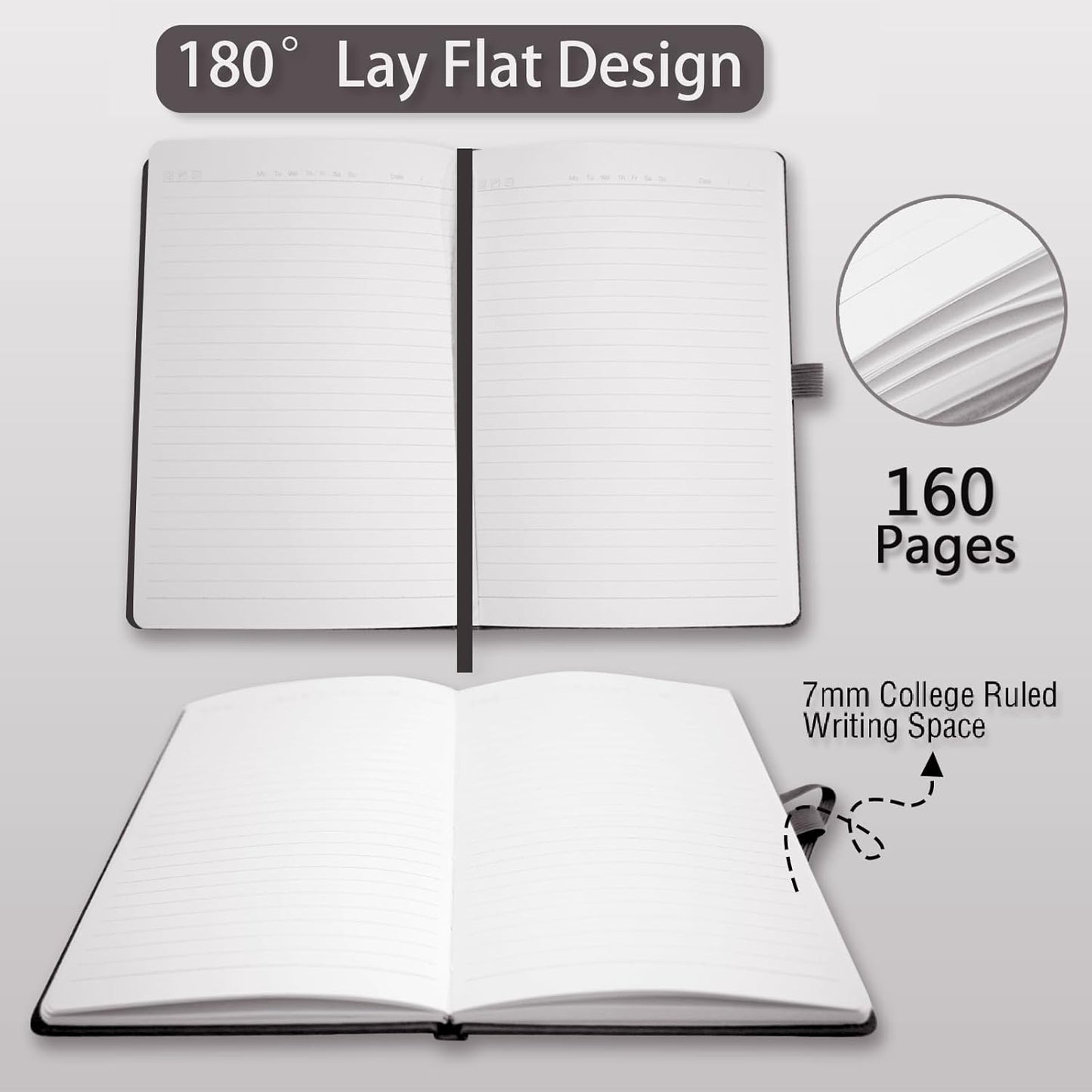 8 Pack Lined Journal Notebooks,A5 Hardcover Notebooks, 5.5 x 8.3 inch, 100GSM, 160 Pages, Classic College Ruled Notebooks for Writing/Work/Travel/College (Black)