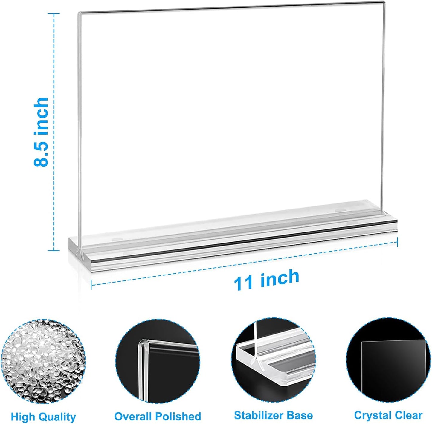 EHWINE 6 Pack Acrylic Sign Holder 8.5 x 11 Horizontal, Double-Sided Stand up Table Top Sign Holders, Clear Acrylic Picture Frame Menu Flyer Paper Holder Display Stand for Office Business Store Wedding Party