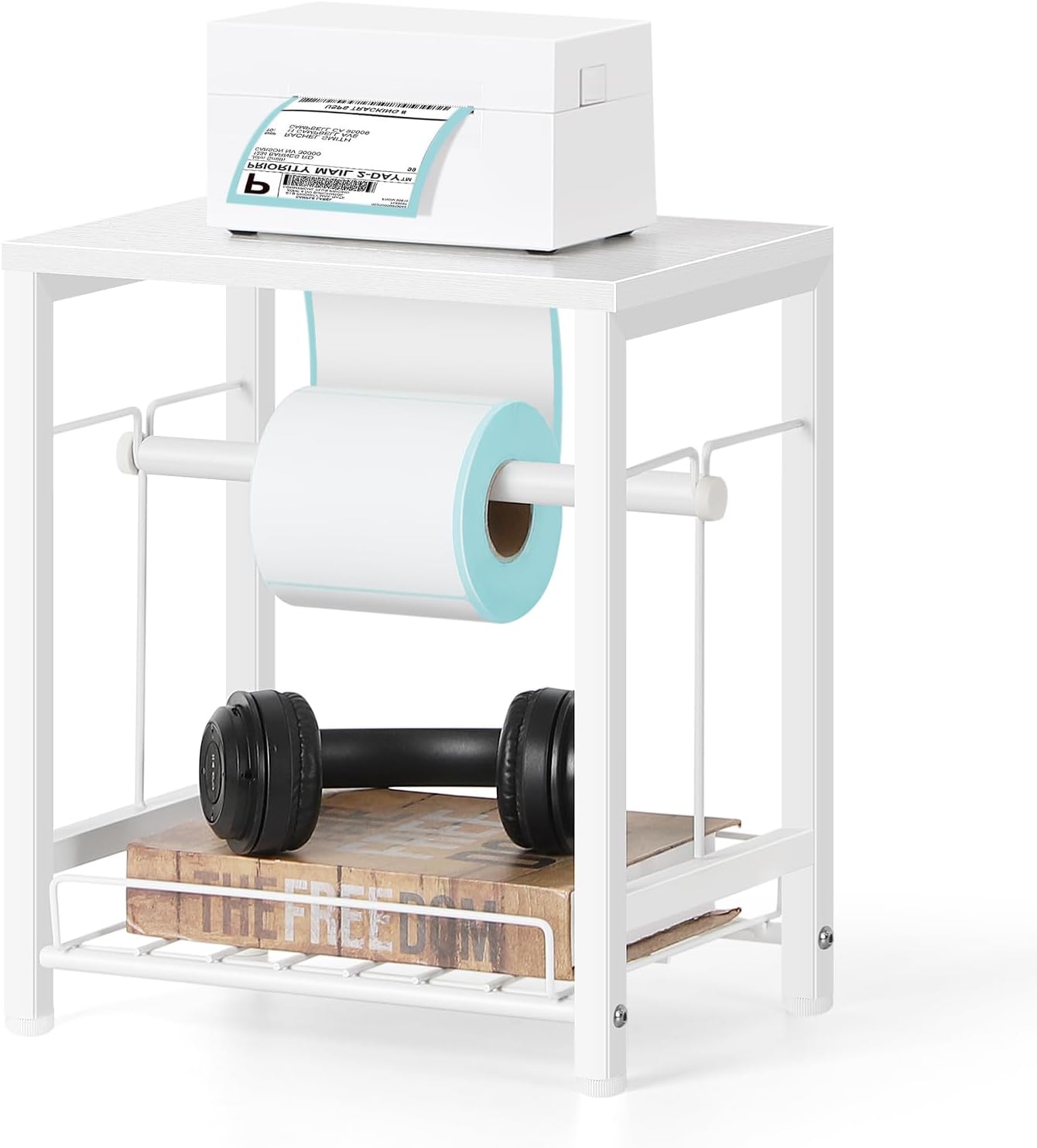 Label Holder Thermal Printer Sticker Stand Label Roll Holder for Rolls and Fan-Fold Labels, Desktop Printer Holder Label roll Dispenser for Small Business, Home Office Supplies, White