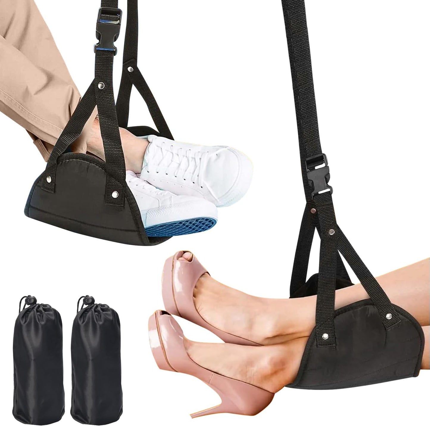 Set 2 - Airplane Foot Hammock for Plane Travel - Travel Foot Rest for Airplane Flights - Foot Sling for Airplane Travel - Leg Hammock for Airplane Travel