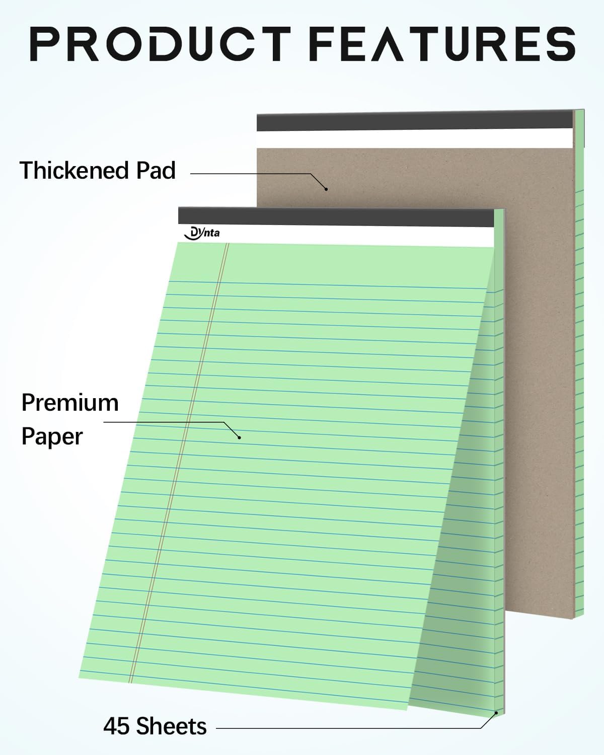 Dynta Legal Pads 8.5 x 11 Note Pads 12 Packs Bulk, Wide Ruled Assorted Colored Notepads Micro Perforated, Writing Legal Pad for Home School Office Business Travel Work, 45 Sheets/90 Pages