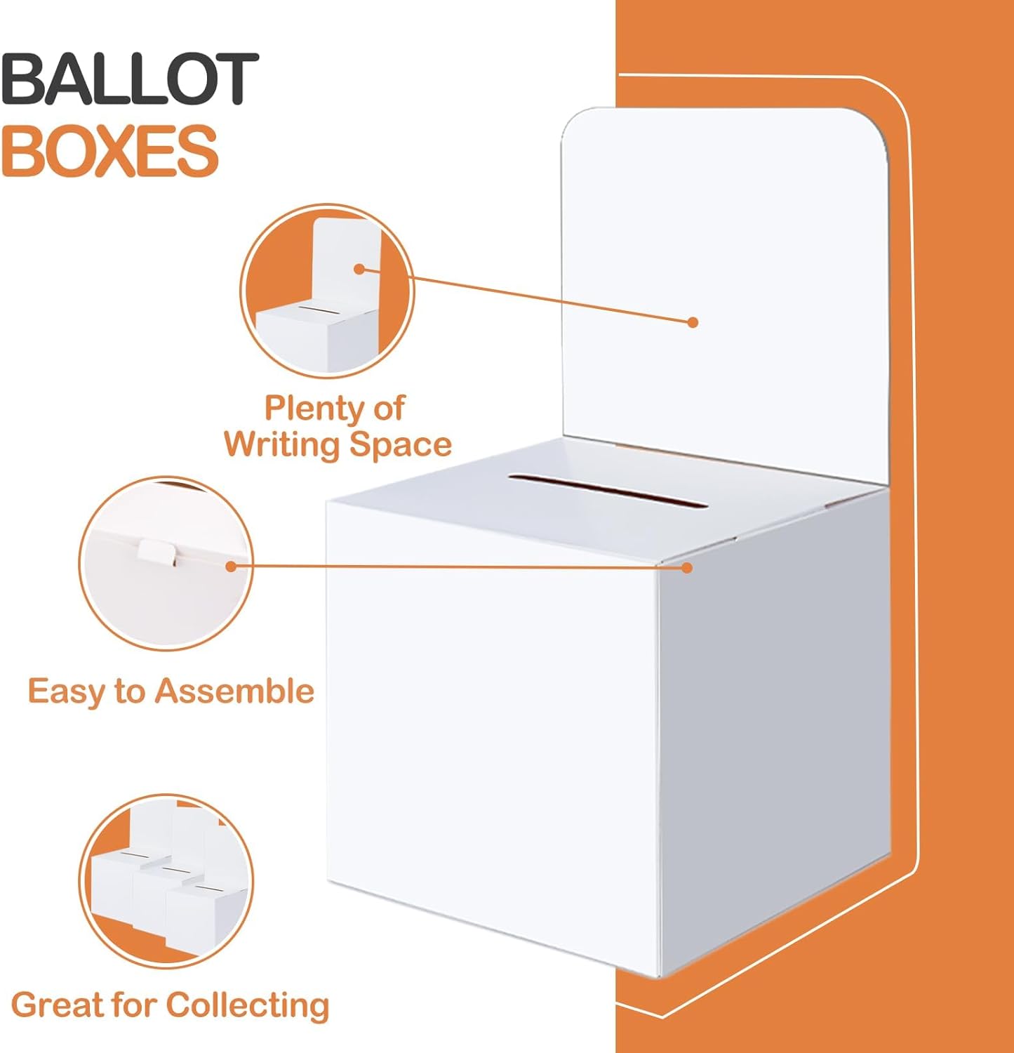 36 Pcs Ballot Boxes Suggestion Boxes Donation Box for Fundraising, Cardboard Raffle Box with Slot and Removable Header for Collecting Business Card Voting Contest (White)