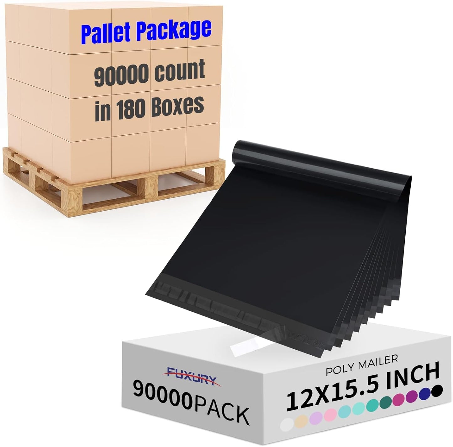 Fuxury 90000 Pcs 12x15.5" Poly Mailers Envelopes Shipping Bags for Clothing,Strong Adhesive Packaging Bag for Small Business Suppliers, Self Seal Mailing Poly Bags,Black