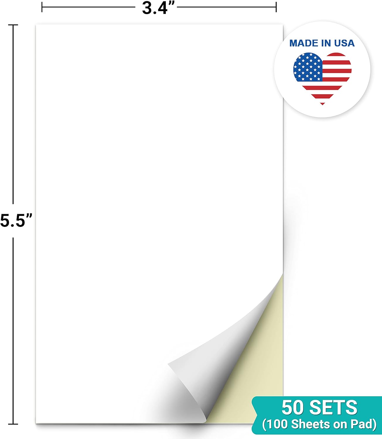 321Done 2-Part Blank Carbonless Notepad, 3.4x5.5 Portrait, Made in USA, Pocket Size Carbon Copy Memo Scratch Pad, Sketchbook, Cute Generic Small Business Order Book (50 Sets) White/Yellow