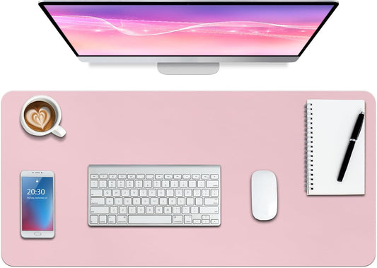 Boutilon Leather Desk Pad Protector,Non-Slip Mouse Pad,Laptop Desk Pad,Office Mouse Mat,Waterproof Leather Desk Blotter,Desk Writing Pad for Office and Home (L-Light Pink,35"x 17")