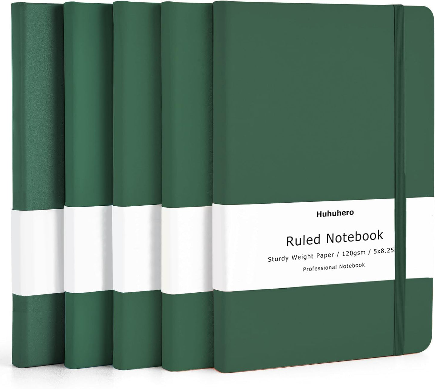 Huhuhero Notebooks Journal, Ruled Notebook, Premium Thick Paper Lined Journal, Black Hardcover Notebook for Office Home School Business Writing Note Taking Journaling, 5"×8.25" (5, Green)