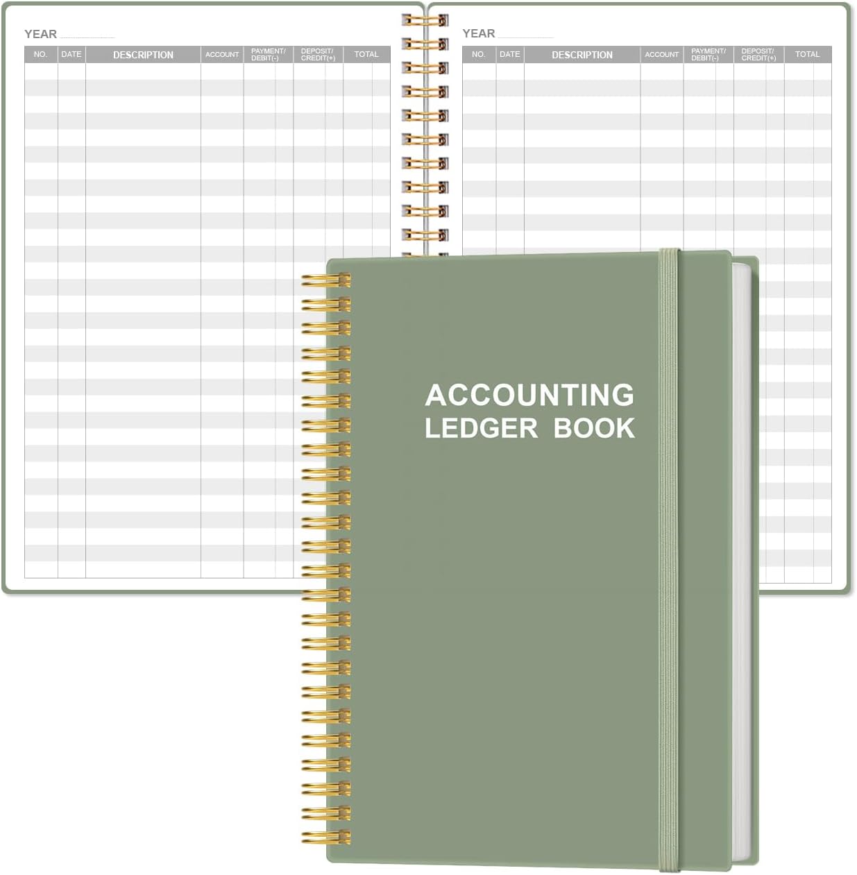 Accounting Ledger Book - A5 Ledger Book for Bookkeeping, Small Businesses & Personal Use, Expense Tracker Notebook for Tracking Money, Expenses, Deposits & Balance, 5.8" x 8.4", Green