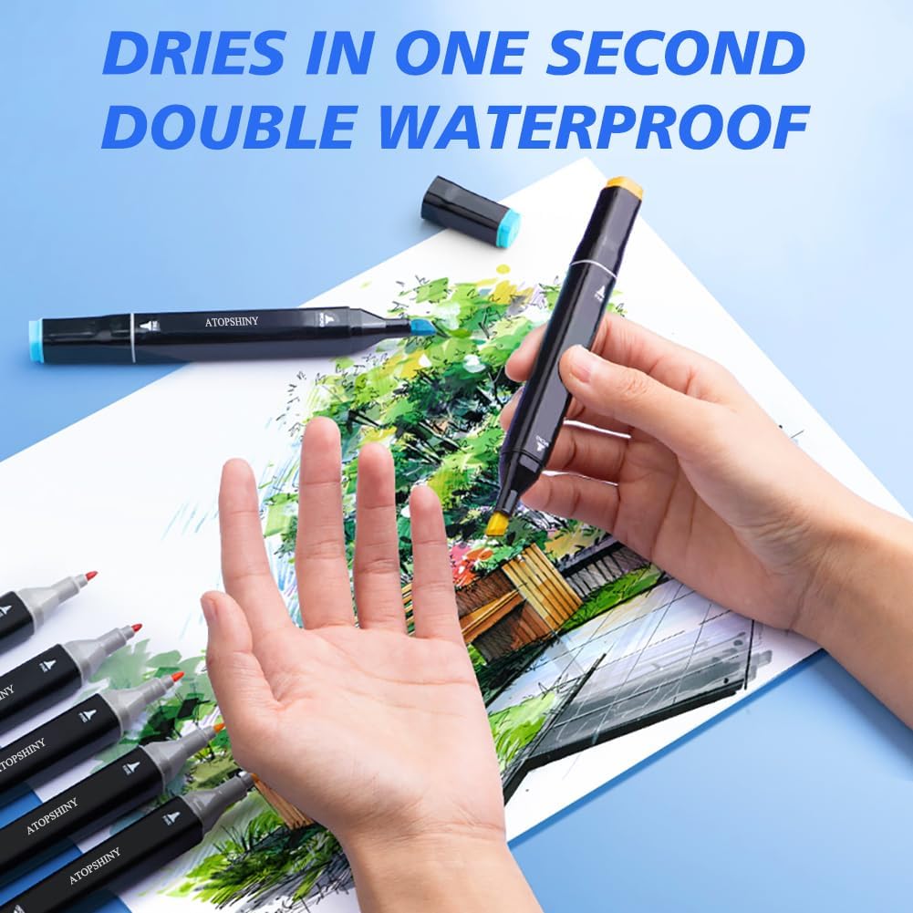 Alcohol Markers 262 Colors Drawing Pens Set Dual Tip Permanent Art Markers for Kids and Adult Gifts -262 Black shell Refillable