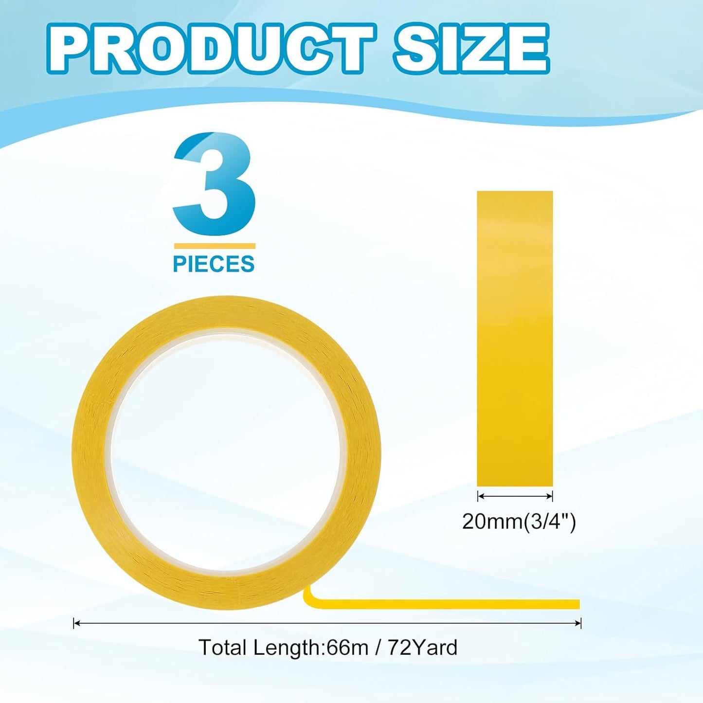 MECCANIXITY Whiteboard Tape 3/4" x 72 Yard Pinstripe Graphic Chart Line Grid Marking Tapes for Classroom Office Dry Erase Board Art, Dark Yellow, Pack of 3