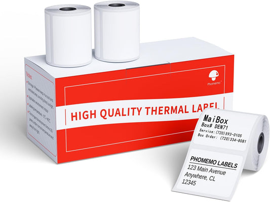 3 Rolls Phomemo Thermal Labels- 1.57''x 1.57'' Sticker Label Compatible for Phomemo M110/M220/M108/M250/M120/M150/M260 Thermal Printer, for Barcode, Address, Mailing, Black on White