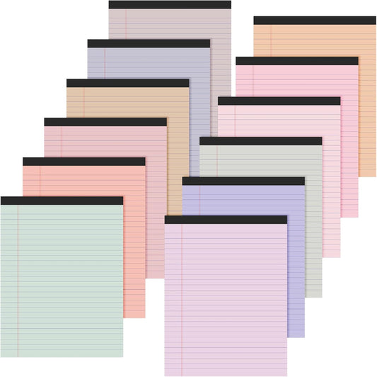 Lincia 12 Pcs Colored Legal Pad Writing Pads 8.5 x 11 Inch Wide Ruled 50 Sheets Per Notepad Micro Perforated Writing Notepad for School, College, Office, Business (Pastel Colors)