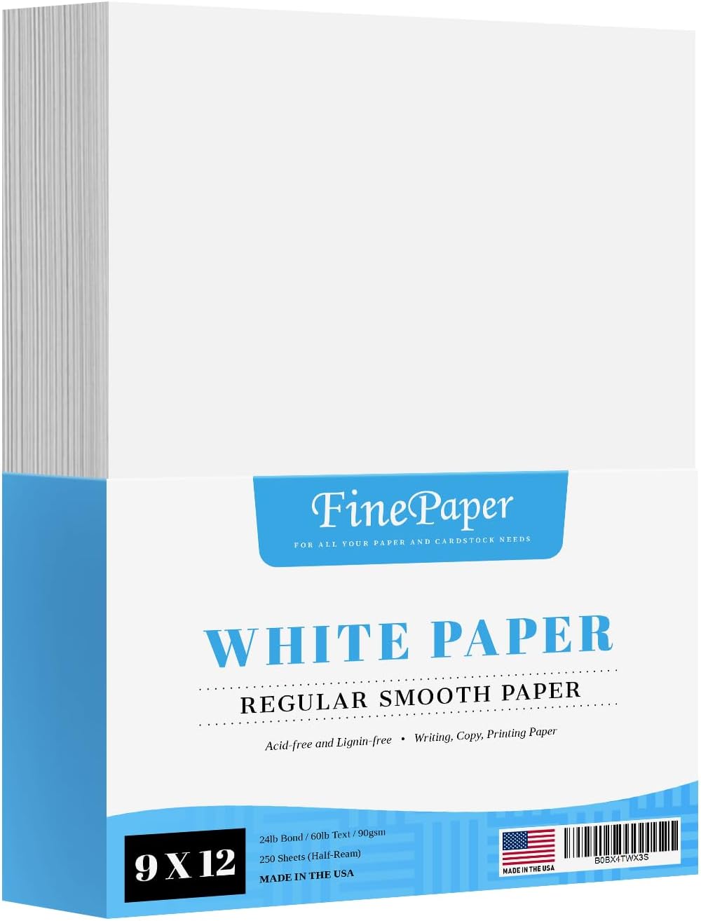 9" x 12" White Regular Paper – Multipurpose Office Paper for Copy, Printing and Writing | Inkjet and Laser Printer Compatible | 24lb Bond / 60lb Text / 90gsm – Smooth Finish | 250 Sheets per Pack