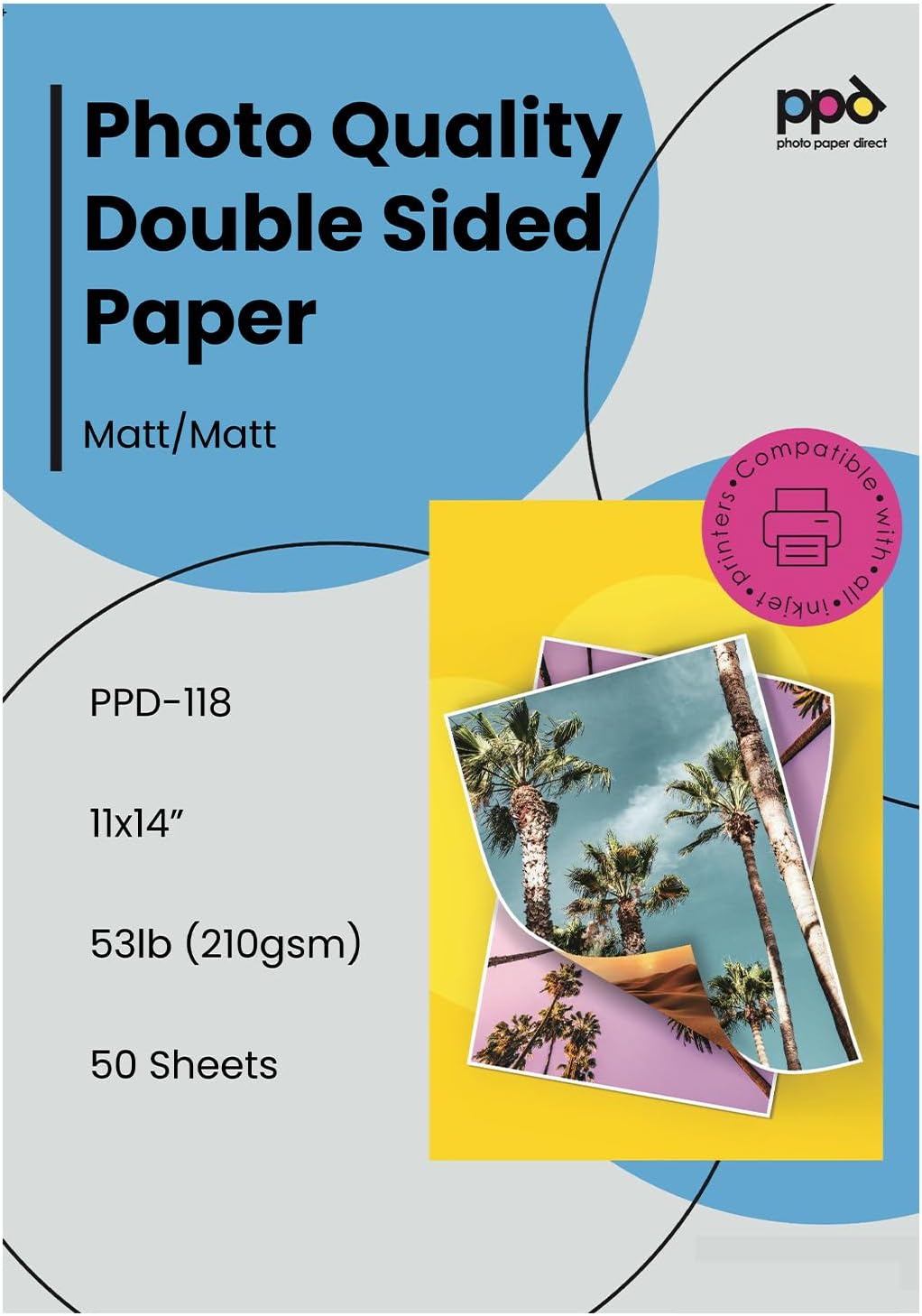 PPD Double Sided Photo Paper, Matte Brochure Paper 11 x 14 for Inkjet Printer, 210 gsm, 9 mil Thick for Magazine, Flyer, Presentation, Program, Instant Dry & Water Resistant (50 Sheets)