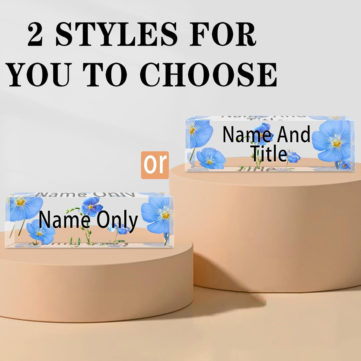 Name Plate for Desk Personalized, Acrylic Desk Decorations, Employee Appreciation Gifts, Custom Office Gifts for Coworkers, Boss, Teacher, Nurse (Blue Flowers)