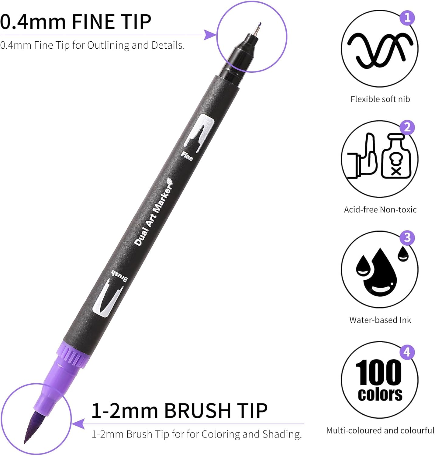 Double Brush Marker Pens, 100 Colors Art Markers Set with Fine Tip and Brush Tip for Kids Adult Coloring Book Hand Lettering Calligraphy Drawing Art Supplies Kit