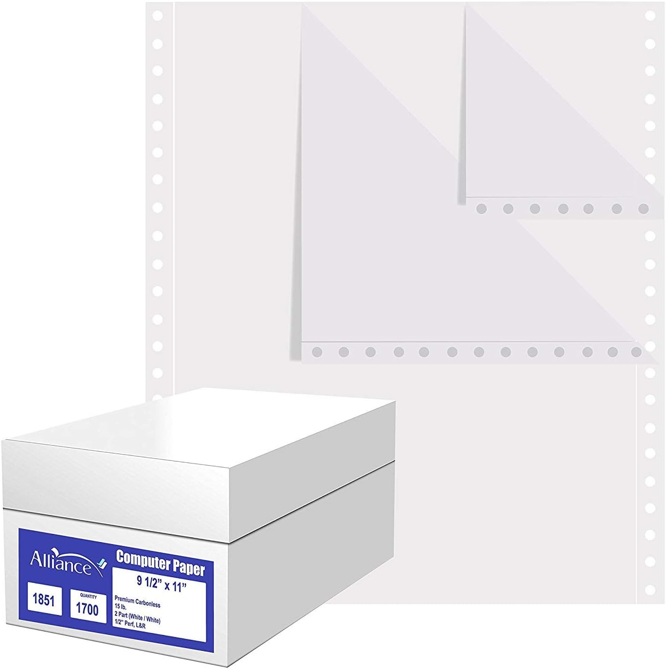 Alliance Continuous Carbonless Computer Paper 9.5 x 11, Blank Left and Right Perforated, 15 lb (2-Part White/White 1700/Ctn 80 Ctns/Pallet)