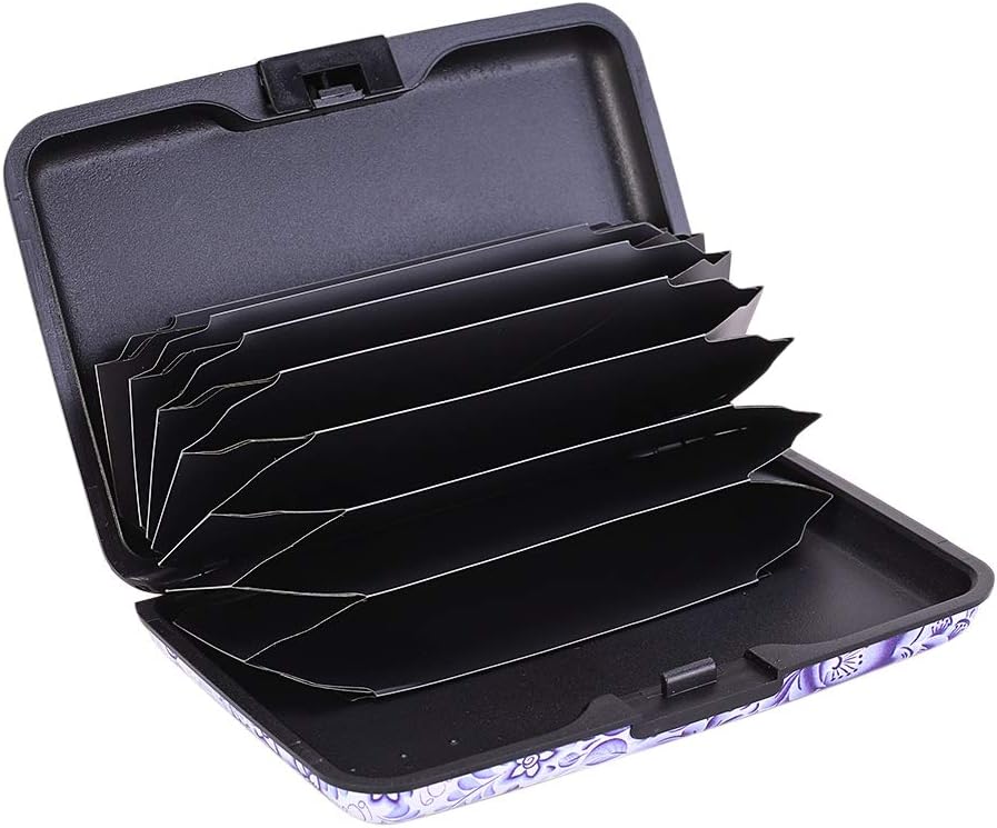 ELFISH Mini RFID Aluminum Wallet Credit Cards Holder Business Card Case Metal ID Case for Men Women (Camellia)