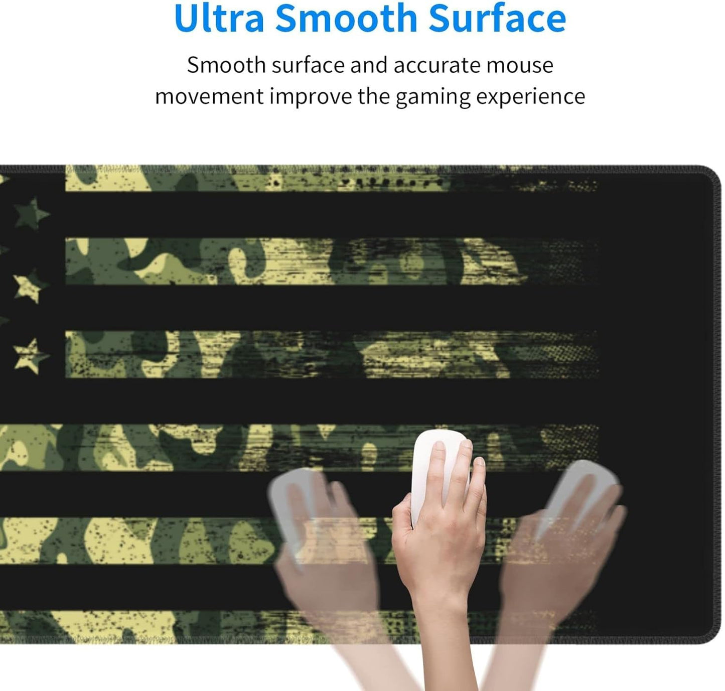 Large Gaming Mousepad, American Flag with Camouflage XL Mouse Pad with Stitched, Full Long Waterproof Non-Slip Base Keyboard Pad, PC Laptop Computer Mat for Men Office Decor, (Black, 31.5 * 11.8 in)