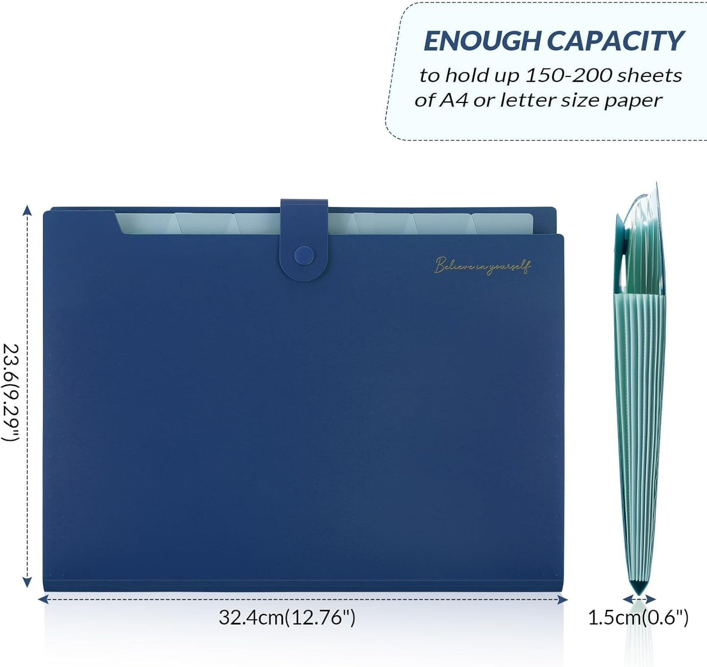 SKYDUE Expanding File Folder, Accordion File Organizer with 8 Pocket & Inner Card Pocket, Expandable Document Paper Receipt Holder for School Office Hospital, Letter/A4 Size Blue