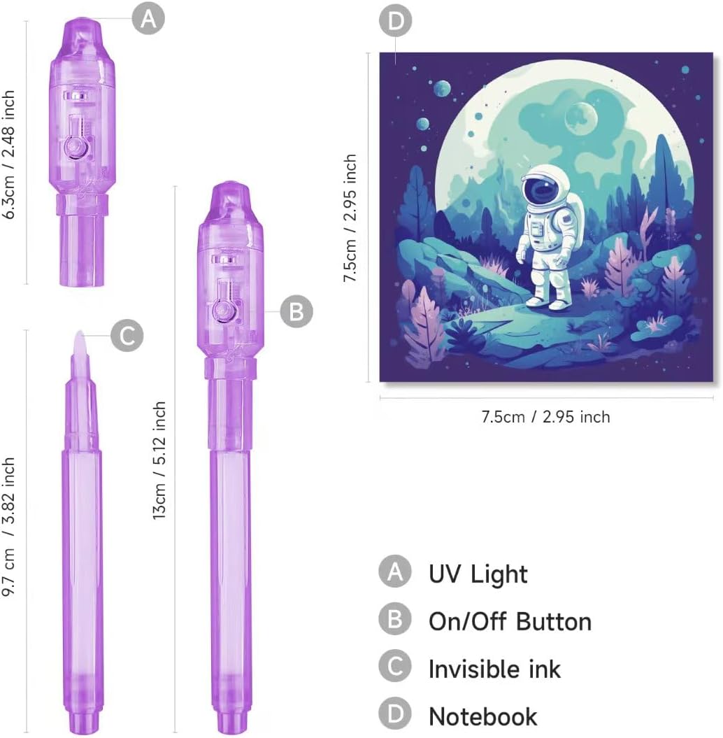 Invisible Ink Pens with UV Light for Kids, Spy Party Favors for Kids 8-12, 18 Pack Ink Pen and Notebook, UV Pen for Secret Message Escape Room Birthday Party Favors for 4-8