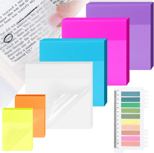 500 Sheets Transparent Sticky Notes with Index Tab, Waterproof & Crystal Clear Sticky Notes Sets, See-Through PET Sticky Note, 5X The Sticking Power Translucent Sticky Note Pad, 7 Pads