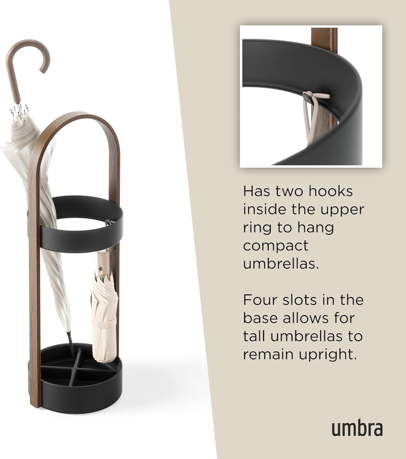 Umbra Space Saving Hub Umbrella Stand, Black/Walnut