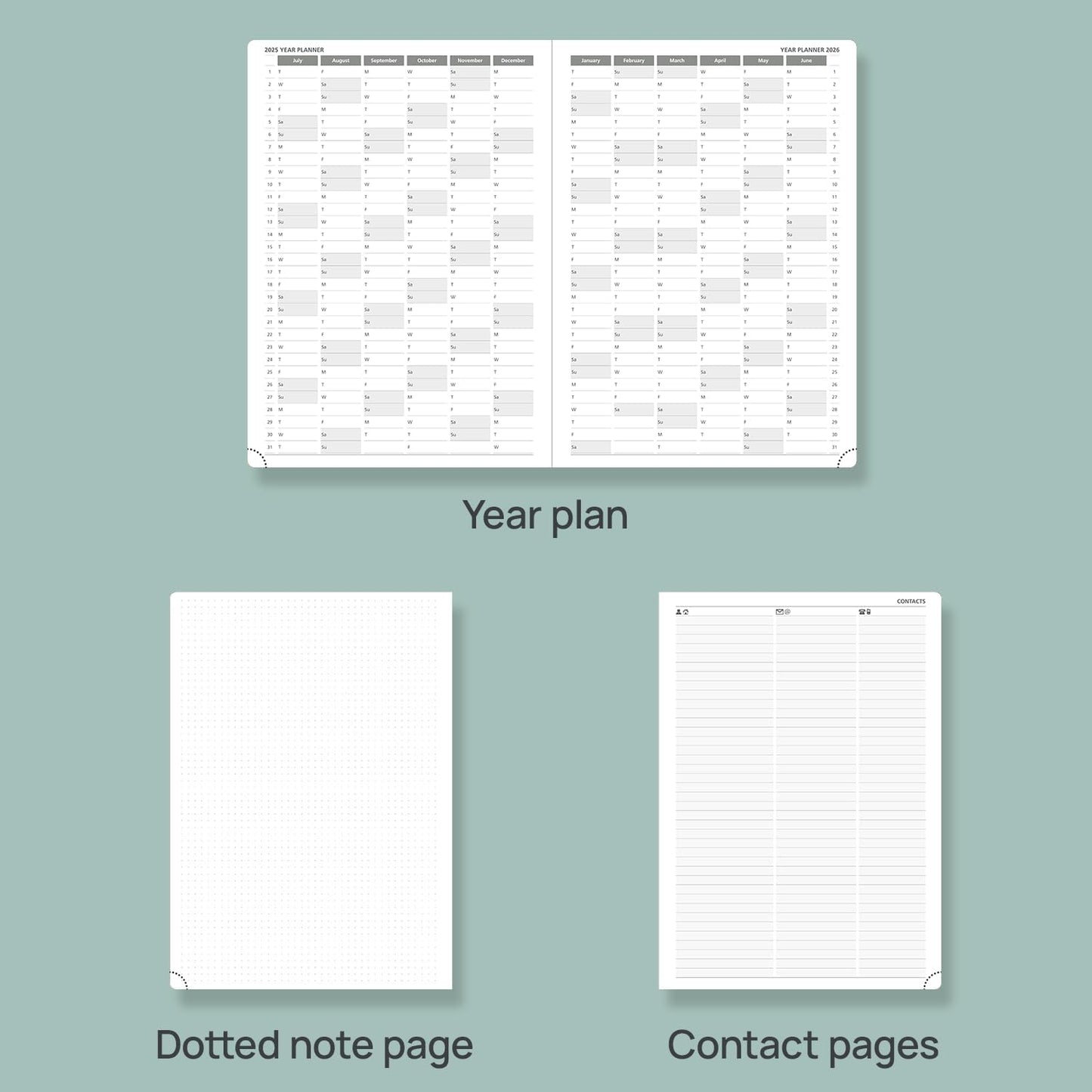 POPRUN 2025-2026 Daily Planner One Page Per Day (Large - 8.25'' x 12'') - Academic Calendar (July 2025 - June 2026), 2025 Day Appointment Book with Monthly Tabs, Hardcover - Haze Blue
