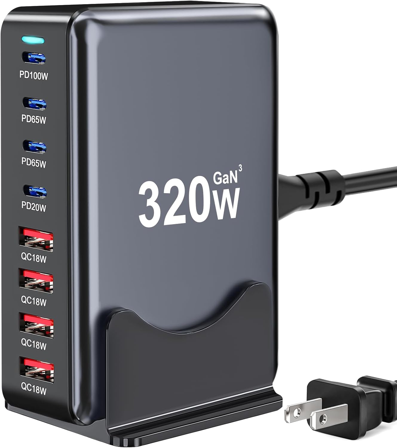 320W USB C Charger Block, 8-Port Fast USB Charging Station Hub PD 100W GaN Ⅲ Pro Charging Station for Multiple Devices, Laptop Charger Adapter Compatible with MacBook, DELL, iPad, iPhone, Samsung etc