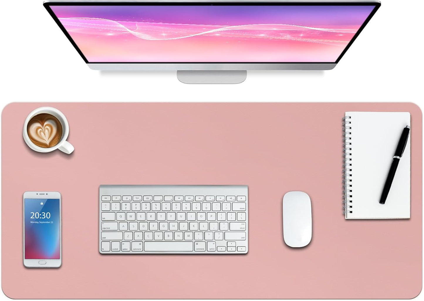 Boutilon Leather Desk Pad Protector,Non-Slip Mouse Pad,Laptop Desk Pad,Office Mouse Mat,Waterproof Leather Desk Blotter,Desk Writing Pad for Office and Home (L-Pink,35"x 17")