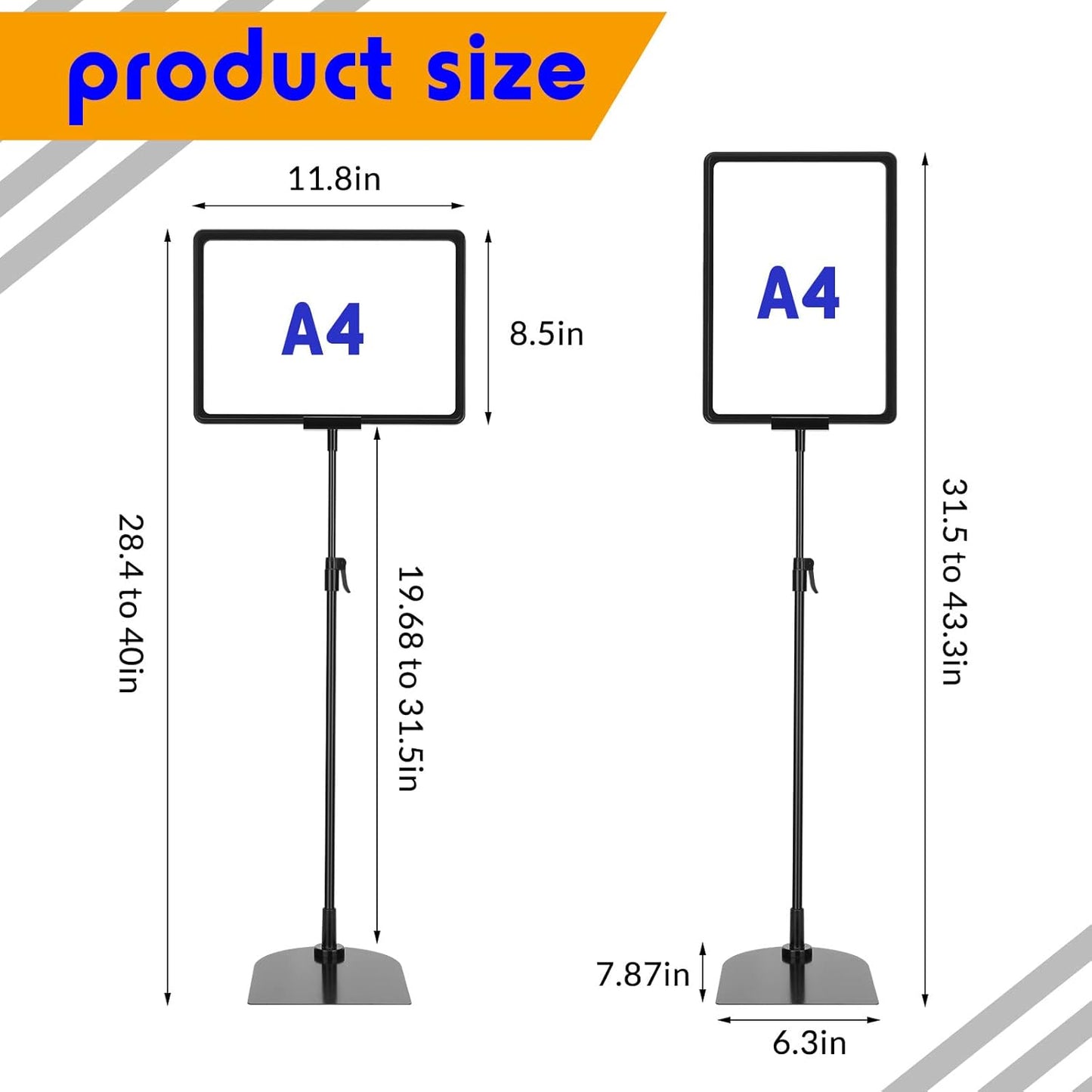 Hicarer 8 Pack Adjustable Sign Poster Stand Holder 8.5 x 11 in Floor Standing Display Sign Holder Heavy Duty Aluminum Pedestal Vertical Horizontal Stand for Vendor Advertising Business Menu Black